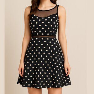 Polka dot strech mesh accent mini dress